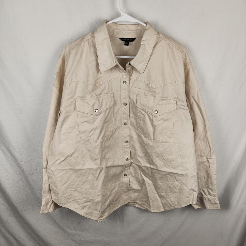 Banana Republic Shirt Mens 2XL Beige Western Twill Snap Button Long Sleeve
